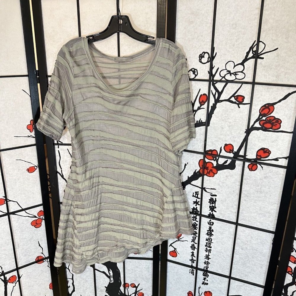 CUT LOOSE Gray Lagenlook 3D Stretch Drapey Tunic Asymmetrical Hem Size M